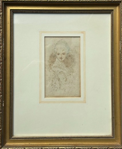 Attributed to Sir Joshua Reynolds Original mid 18th Century Antique Signed Watercolour Wash Sketch Painting Portrait of a Young Lady View X