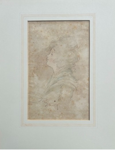 Attributed Sir Joshua Reynolds Original 18th Century Antique signed Watercolour Wash Sketch Painting Profile Portrait of a Lady