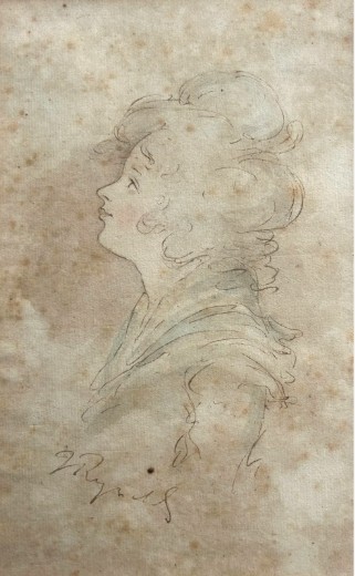 Attributed Sir Joshua Reynolds Original 18th Century Antique signed Watercolour Wash Sketch Painting Profile Portrait of a Lady View II