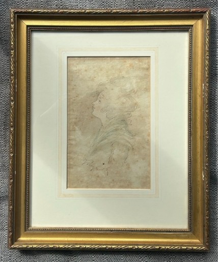 Attributed Sir Joshua Reynolds Original 18th Century Antique signed Watercolour Wash Sketch Painting Profile Portrait of a Lady View III