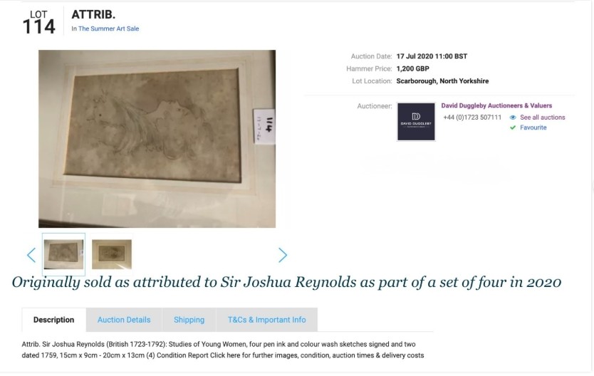 Attributed Sir Joshua Reynolds Original 18th Century Antique signed Watercolour Wash Sketch Painting Profile Portrait of a Lady View IV