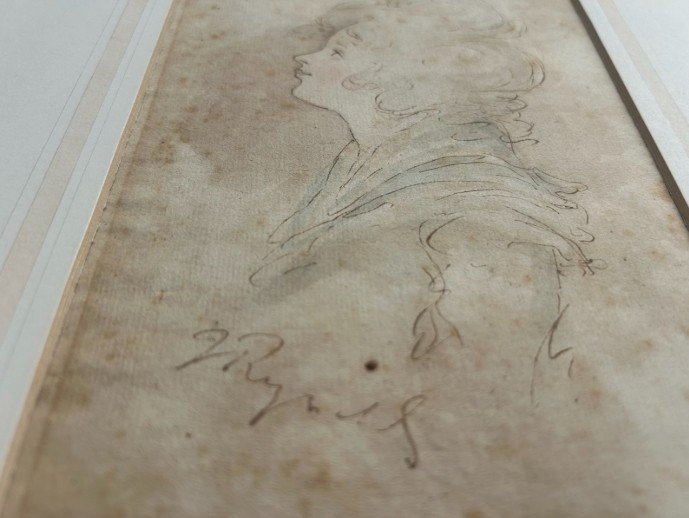 Attributed Sir Joshua Reynolds Original 18th Century Antique signed Watercolour Wash Sketch Painting Profile Portrait of a Lady View VIII