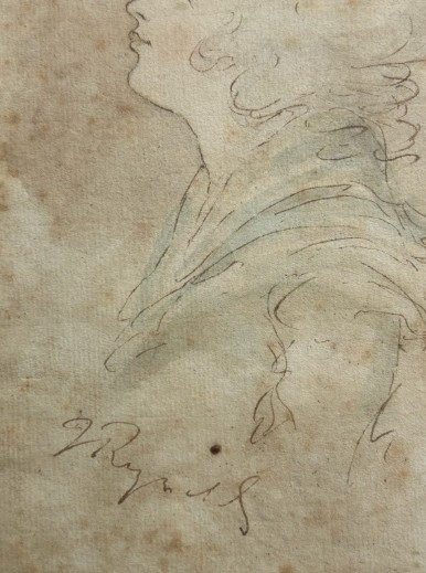 Attributed Sir Joshua Reynolds Original 18th Century Antique signed Watercolour Wash Sketch Painting Profile Portrait of a Lady View XII
