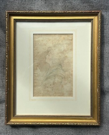 Attributed Sir Joshua Reynolds Original 18th Century Antique signed Watercolour Wash Sketch Painting Profile Portrait of a Lady View XIII