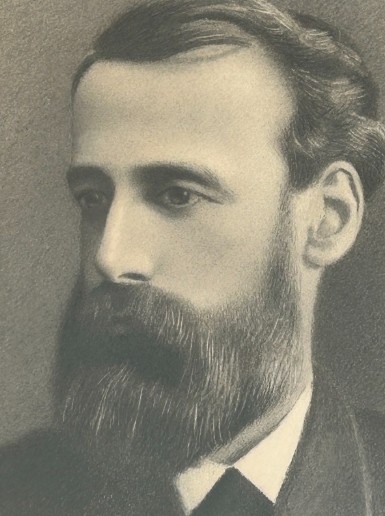 A framed late 19th-century charcoal portrait depicting a bearded gentleman in formal attire. View IX