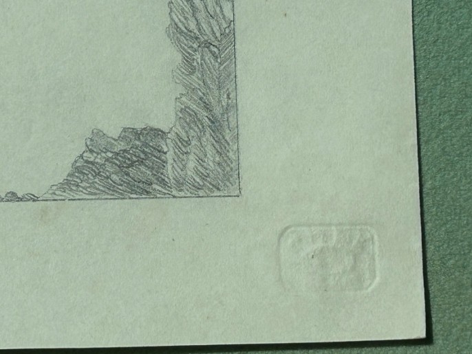 Eighteen antique early nineteenth-century monochrome graphite pencil drawings on paper, depicting architectural scenes, country estates, and church ruins. View XV