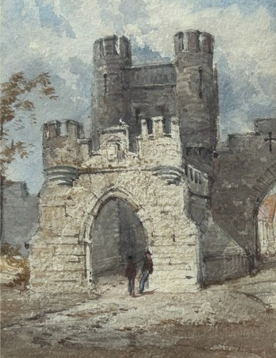 William James Boddy Original late 19th Century Antique Watercolour Painting Walmgate Bar in York British Historical Cityscape