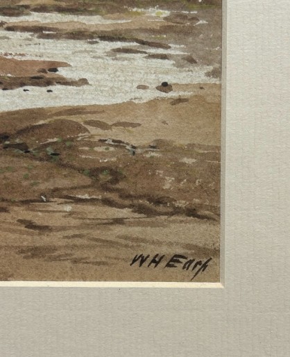 A vertical late 19th-century watercolour painting depicting a misty Scottish loch surrounded by steep mountain cliffs and a small sailboat. View VII