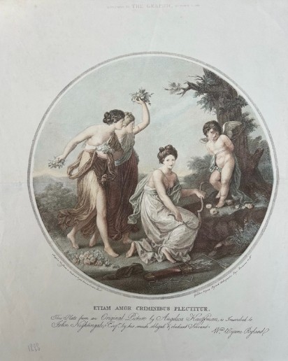 Original 1888 Victorian Antique Engraving Colour Print Angelica Kauffman Three Graces View II