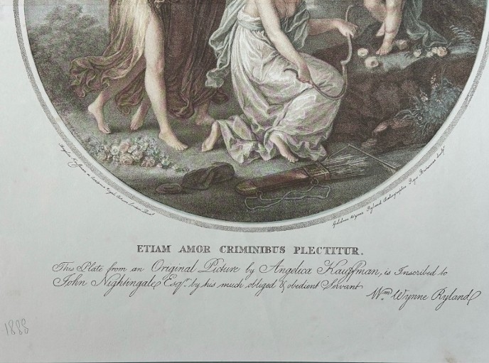 Original 1888 Victorian Antique Engraving Colour Print Angelica Kauffman Three Graces View VI