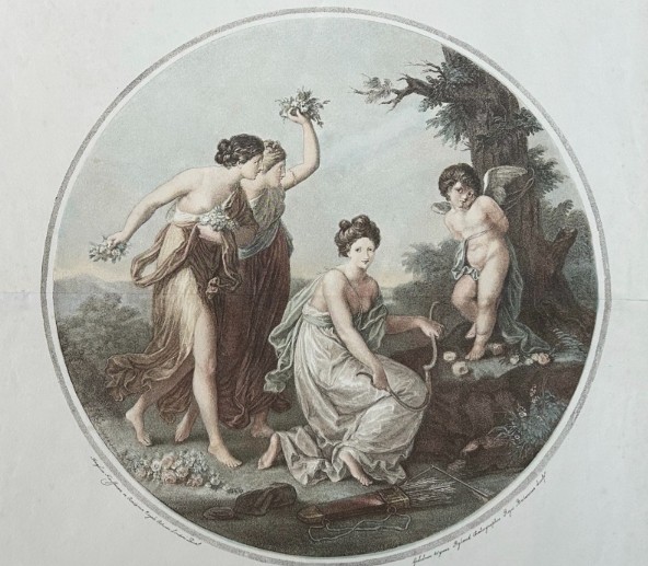 Original 1888 Victorian Antique Engraving Colour Print Angelica Kauffman Three Graces View VII
