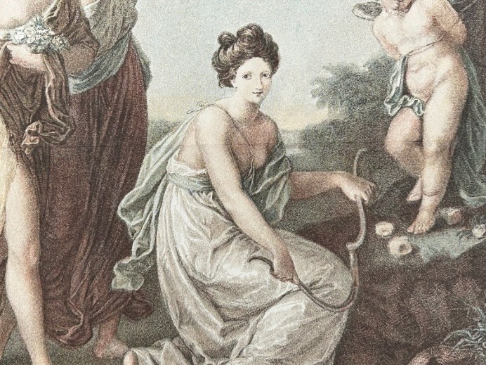Original 1888 Victorian Antique Engraving Colour Print Angelica Kauffman Three Graces View IX