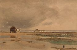 JOHN MACPHERSON 1892 SIGNED ORIGINAL 19TH CENTURY ANTIQUE WATERCOLOUR PAINTING SEAWEED GATHERS AT THE COAST ENGLISH LANDSCAPE