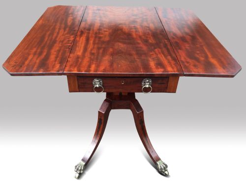 A FINE REGENCY MAHOGANY AND EBONY INLAID DROP LEAF SOFA TABLE - ADDITIONAL PHOTO 1