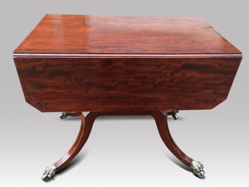A FINE REGENCY MAHOGANY AND EBONY INLAID DROP LEAF SOFA TABLE - ADDITIONAL PHOTO 2