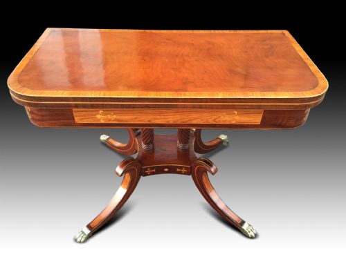 FINE REGENCY MAHOGANY AND INLAID CARD TABLE