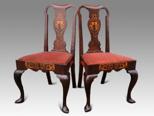 a superb pair of irish early 18th c walnut and marquetry side chairs - CATEGORY: ANTIQUE CHAIRS - DATED GEORGIAN