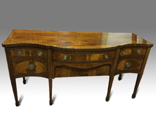 a superb george iii sheraton style serpentine mahogany and inlaid sideboard - CATEGORY: ANTIQUE SIDEBOARDS - DATED 19TH CENTURY