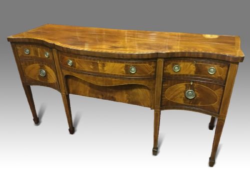 A SUPERB GEORGE III SHERATON STYLE SERPENTINE MAHOGANY AND INLAID SIDEBOARD - ADDITIONAL PHOTO 2