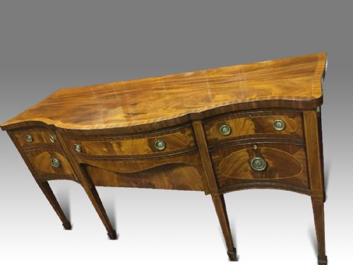 A SUPERB GEORGE III SHERATON STYLE SERPENTINE MAHOGANY AND INLAID SIDEBOARD - ADDITIONAL PHOTO 3
