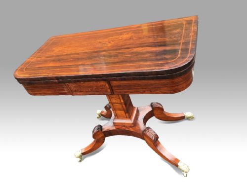 superb regency rosewood satinwood inlaid card table - CATEGORY: ANTIQUE TABLES - DATED REGENCY