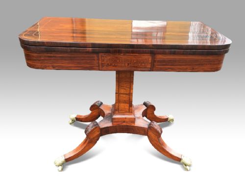 SUPERB REGENCY ROSEWOOD SATINWOOD INLAID CARD TABLE - ADDITIONAL PHOTO 1
