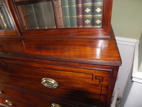 A FINE REGENCY MAHOGANY EBONY INLAID SECRETAIRE BOOKCASE - ADDITIONAL PHOTO 3