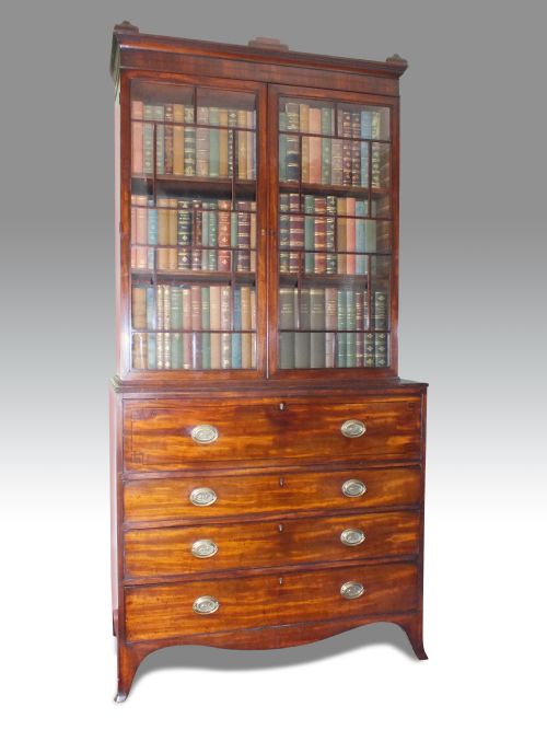 A FINE REGENCY MAHOGANY EBONY INLAID SECRETAIRE BOOKCASE - ADDITIONAL PHOTO 6