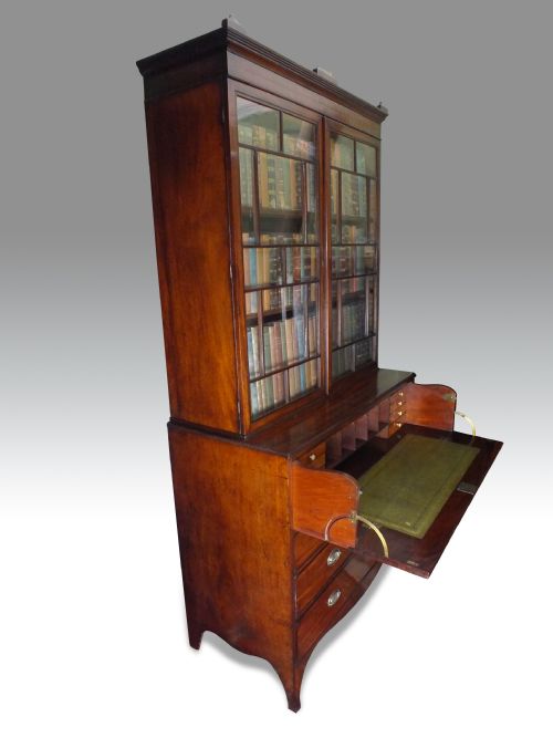 A FINE REGENCY MAHOGANY EBONY INLAID SECRETAIRE BOOKCASE - ADDITIONAL PHOTO 7