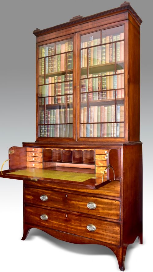 a fine regency mahogany ebony inlaid secretaire bookcase - CATEGORY: ANTIQUE BOOKCASES - DATED REGENCY