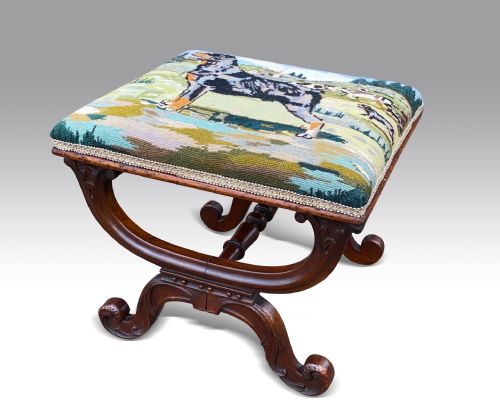 A FINE WILLIAM IV X FRAMED STOOL - ADDITIONAL PHOTO 1