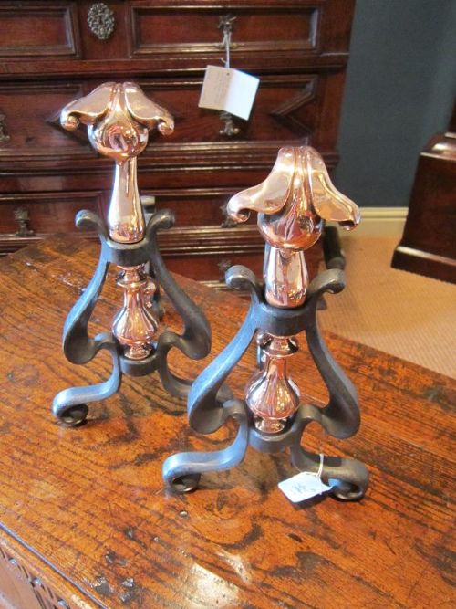 Pair of Victorian Copper & Steel Fire Dogs