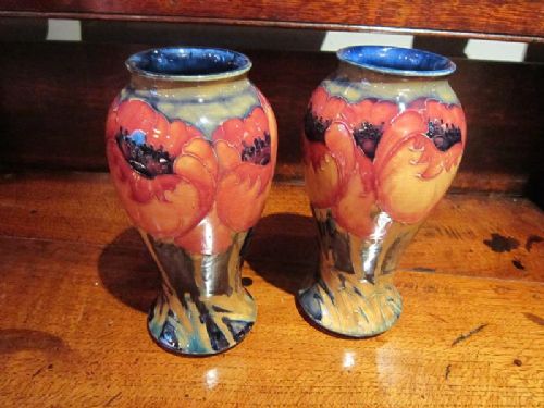 Outstanding Pair of Moorcroft Poppy Vases