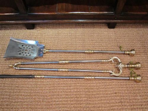 Good Set of 3 Steel & Brass Fire Irons