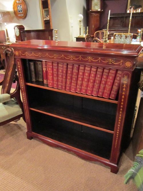 Fine Edwardian Inlaid Open Bookcase