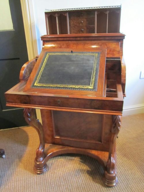 Fine Mid Victorian Burr Walnut Piano Davenport Desk