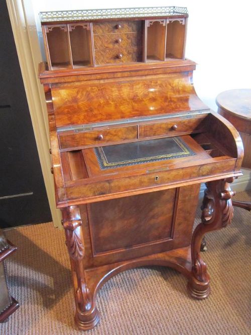 fig 1. FINE MID VICTORIAN BURR WALNUT PIANO DAVENPORT DESK