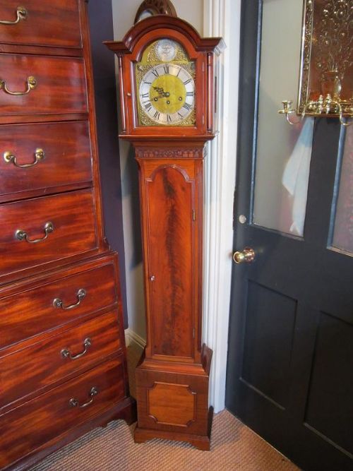 Fine Victorian Figured Mahogany Grandmother Clock
