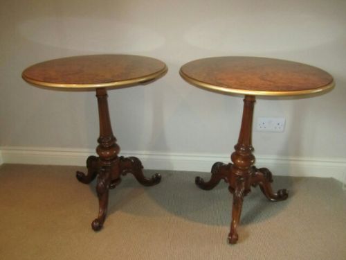Fine Pair of Victorian Buur Walnut Lamp Tables