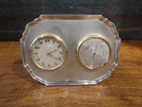 Fine Edwardian Silver Clock Barometer