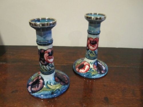 Rare Pair of Moorcroft Big Poppy Candlesticks