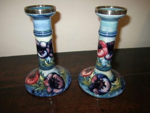 fig 1. RARE PAIR OF MOORCROFT BIG POPPY CANDLESTICKS
