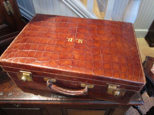 Superb Edwardian Crocodile Skin Gentlemans Suitcase