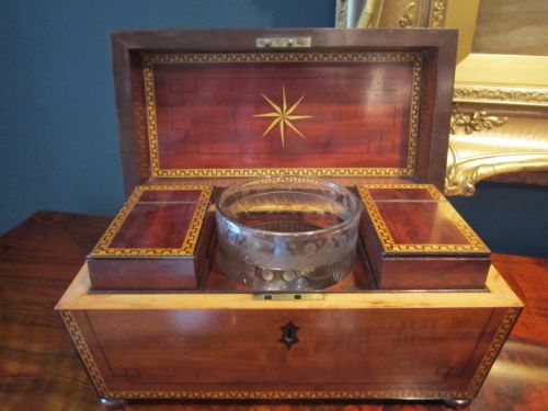 Outstanding Regency Mahogany Inlaid Tea Caddy