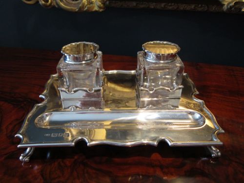 Stylish George VI Silver Pen and Inkstand