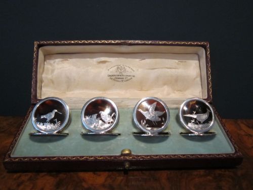A Rare Set of Boxed Silver & Tortiseshell Menu Holders