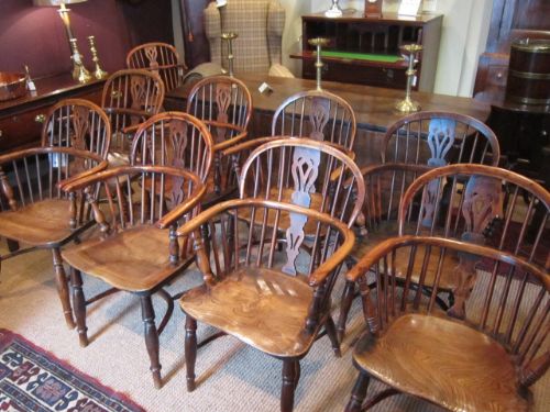 Rare Set of Eight George III Windsor Armchairs