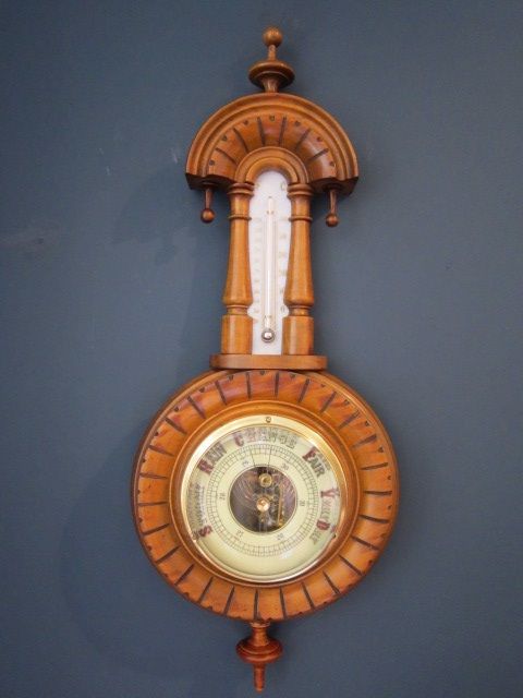 Minature Victorian Fruitwood Pendant Barometer