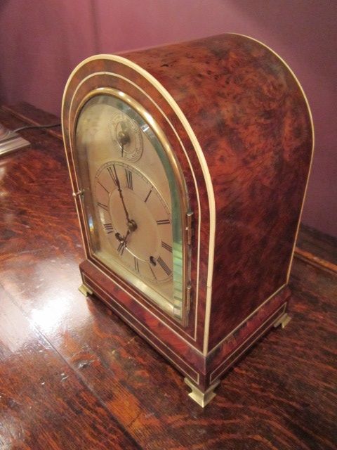 Fine Victorian Amboyna & Bone Libary Clock
