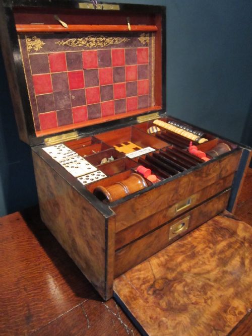 Original Victorian Burr Walnut Games Compendium